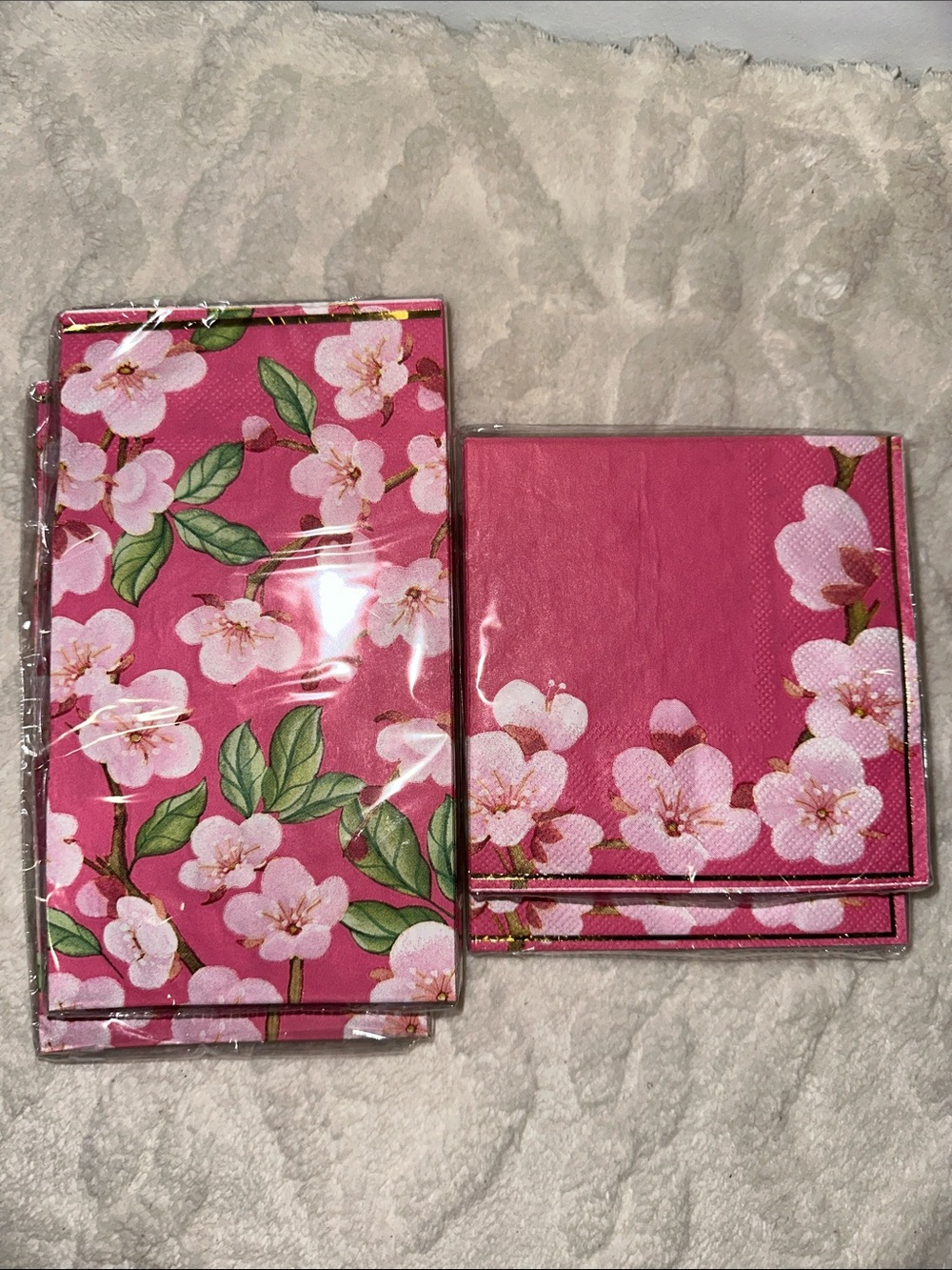 Design Pink Green Cherry Blossoms Floral Guest Towel Beverage Napkins x 4 packs